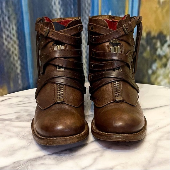 Freebird Limerick Brown Leather Moto Boots Western Ankle Studded Size 7 GUC - Picture 3 of 8